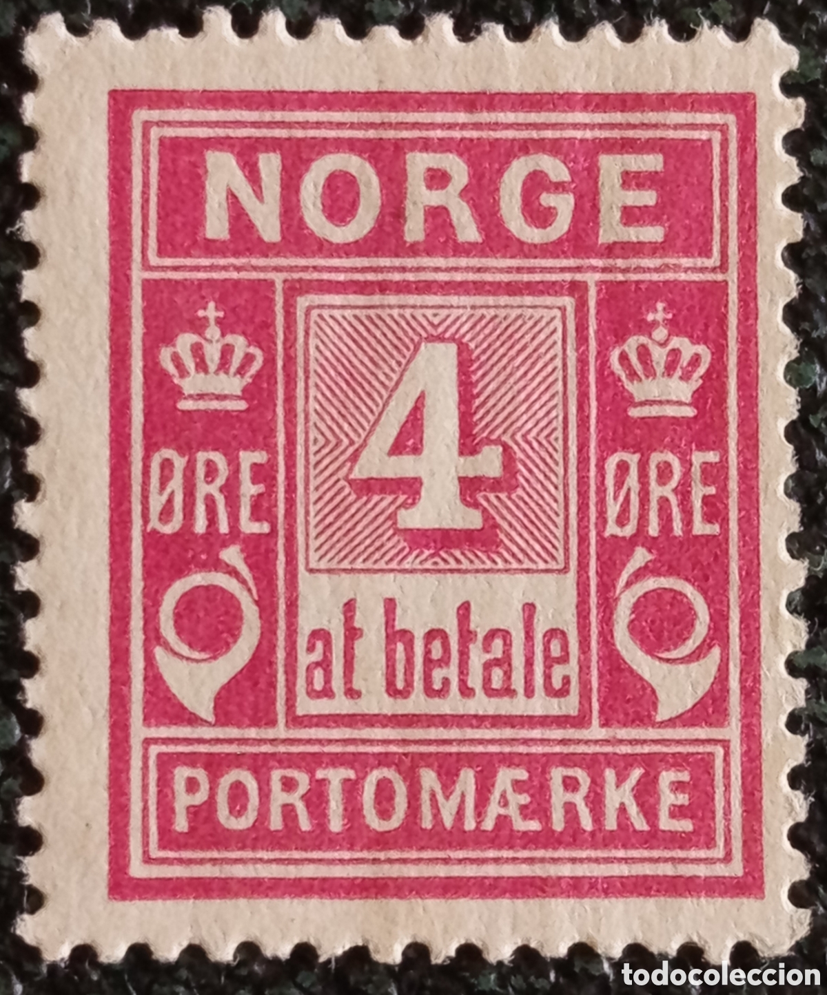 Timbres: Noruega 1889 Tasa Postal 4 &Oslash;re Carm&iacute;n &rdquo;At Betale&rdquo; MNH - Michel #Porto 4