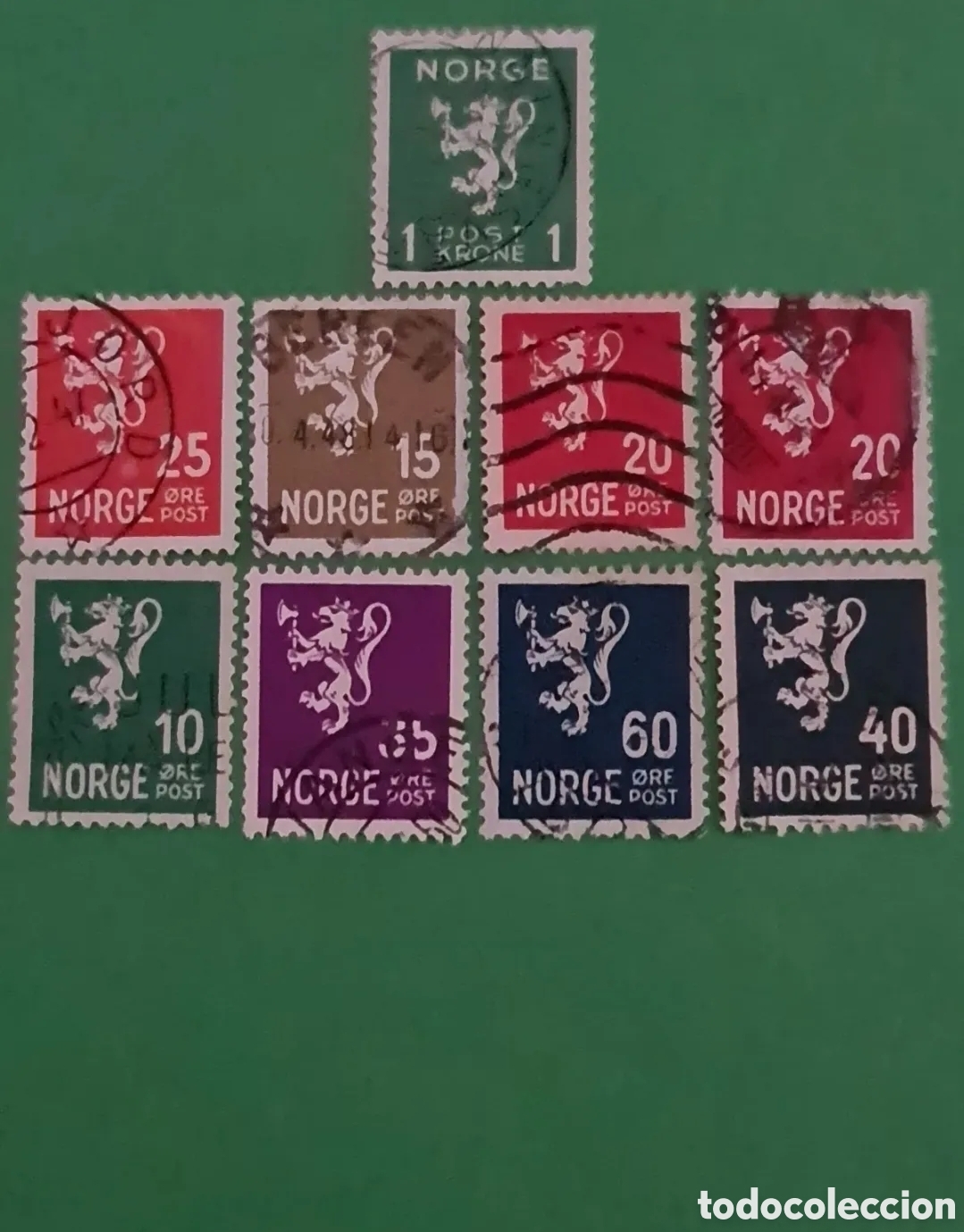 Selos: NORUEGA / Lote de 9 sellos (1937)