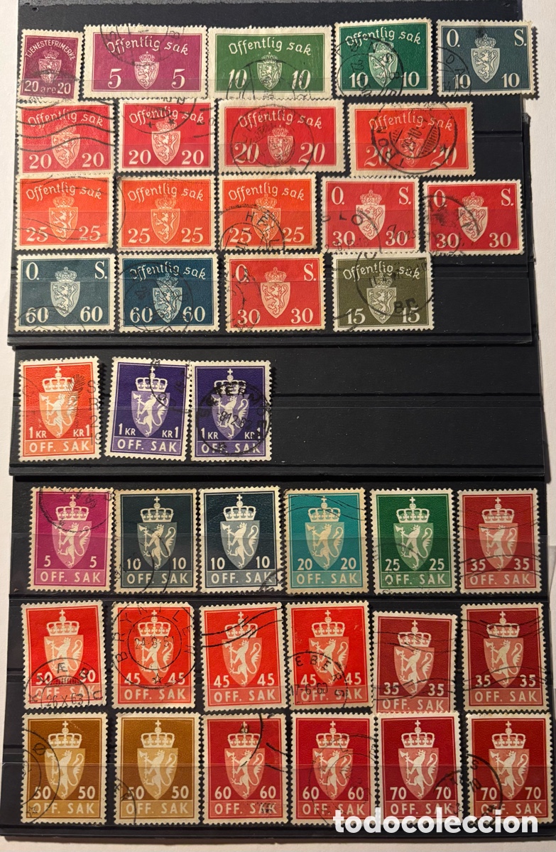 Briefmarken: Lote de 39 sellos usados de Noruega - oficiales OFFENTLIG SAK, 1926-1940, 5-60 ore + 1 Kr