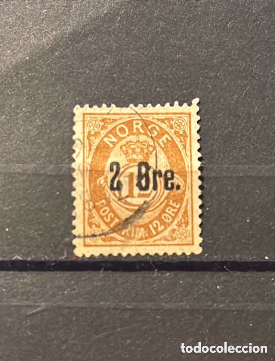 Briefmarken: Sello Noruega 1878 - 2 ORe sobrecargado en negro 12 ore, Facit(27) NK(33) - Usado, Amarillo