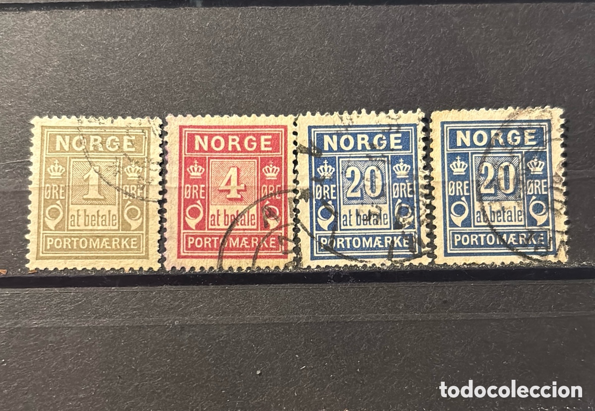Briefmarken: Lote 4 sellos Franqueo Noruega Portomaerke at betale 1889-1900 usados
