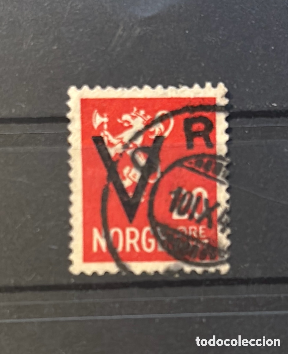 Timbres: Sello Noruega 1941 sobrecarga Victoria V Gobierno en el exilio
