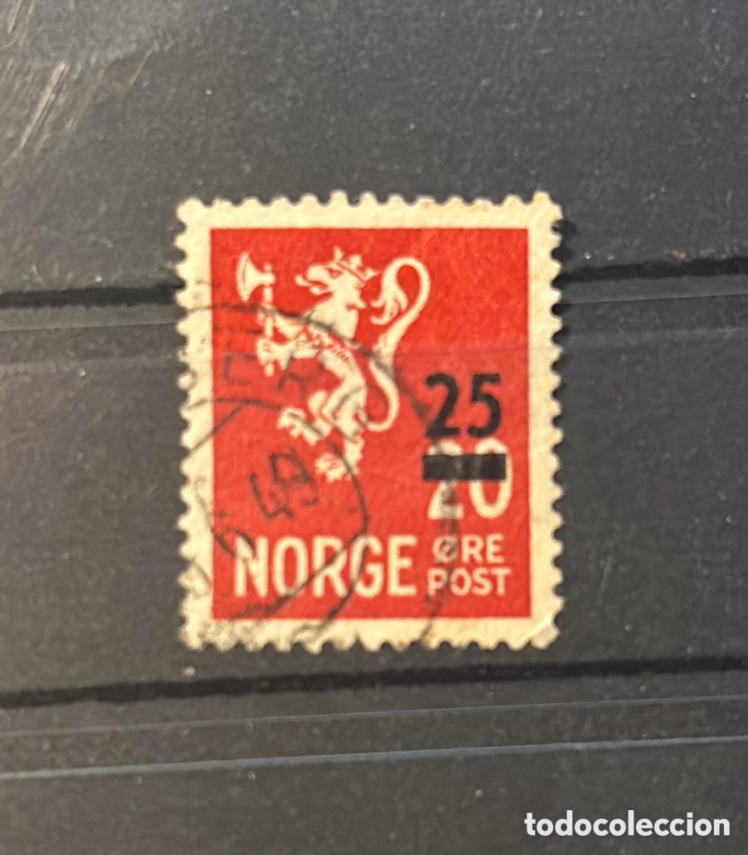 Timbres: Sello Noruega 1940 provisional 25 ore sobre 20 ore Leon sobrecarga ocupaci&oacute;n Noruega