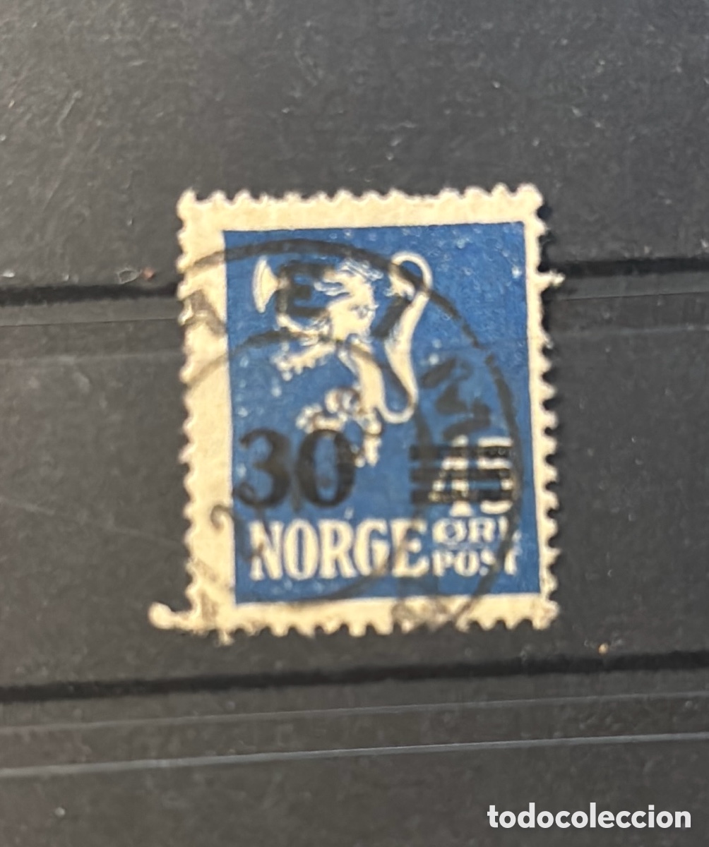 Stamps: Sello Noruega 1940 provisional 30 ore sobre 45 ore Leon sobrecarga ocupaci&oacute;n Noruega