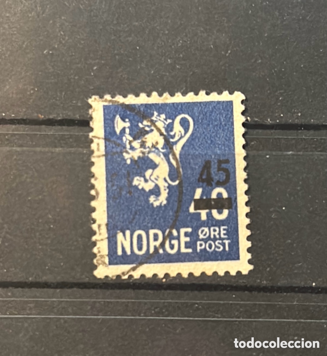 Timbres: Sello Noruega 1940 provisional 45 ore sobre 40 ore Leon sobrecarga ocupaci&oacute;n Noruega
