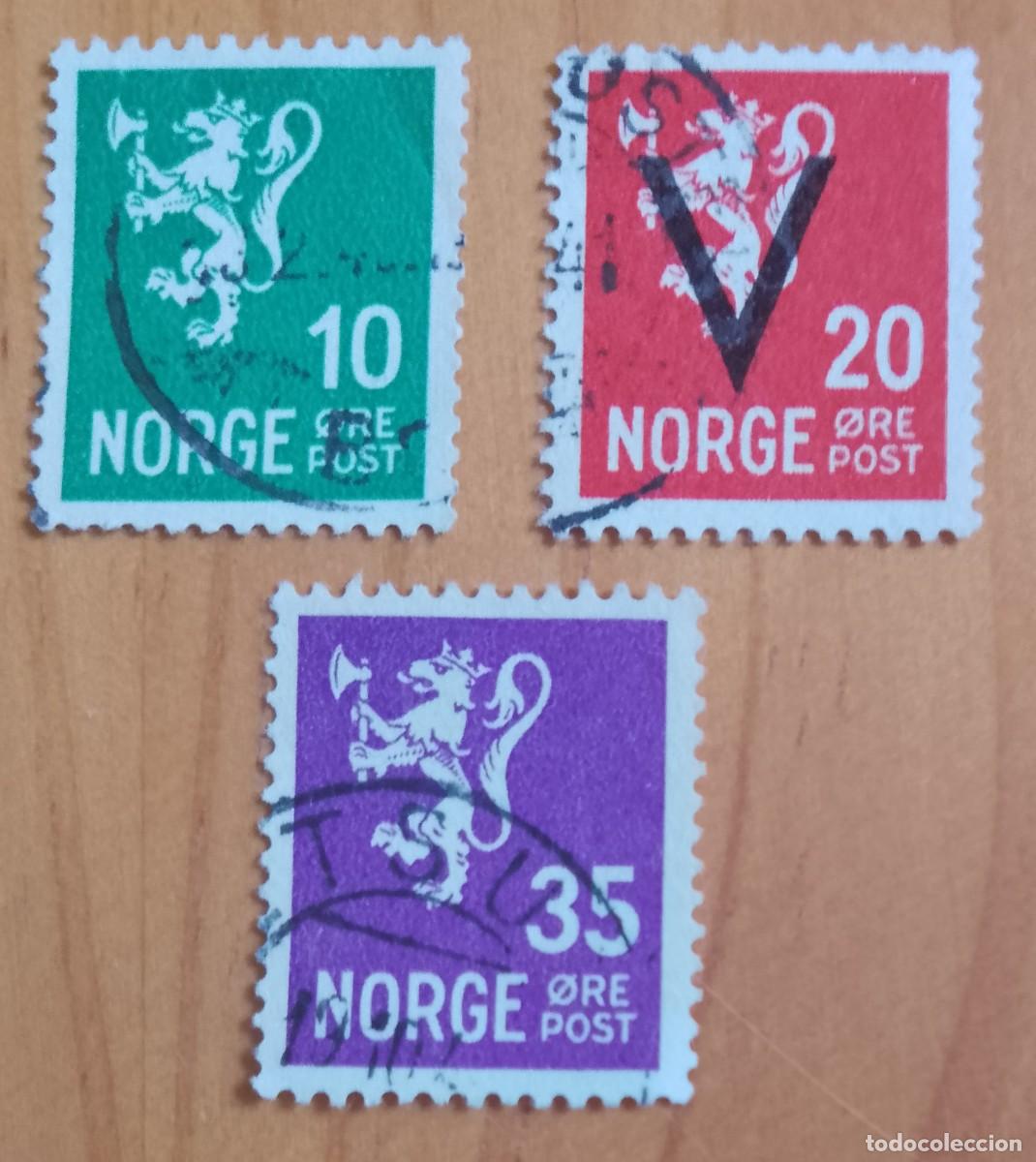 Selos: NORUEGA - LOTE 3 SELLOS - LE&Oacute;N, ESCUDO NACIONAL - VER DESCRIPCI&Oacute;N