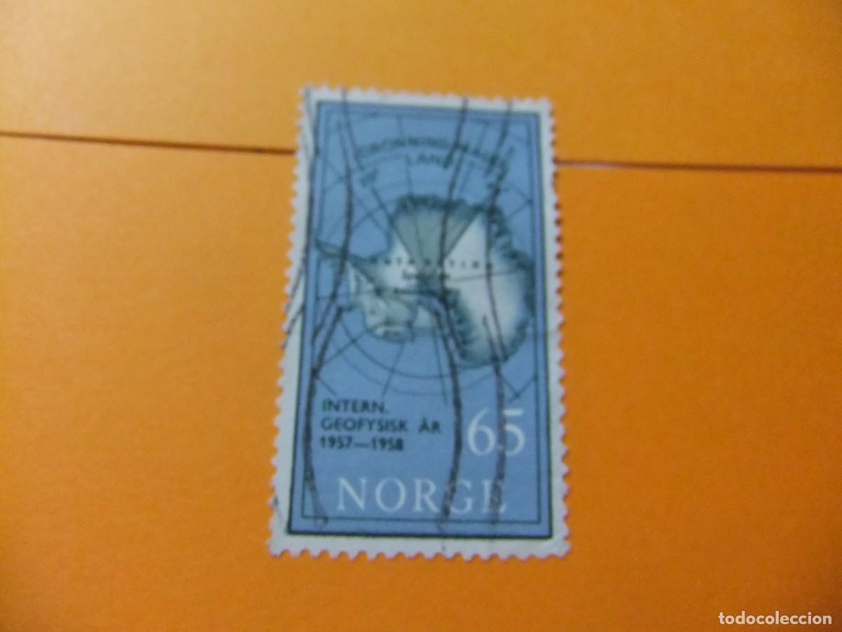 Sellos: L 47 NORUEGA NORGE 1957 / MAPA de la TIERRA MAUD / YVERT 378 FU