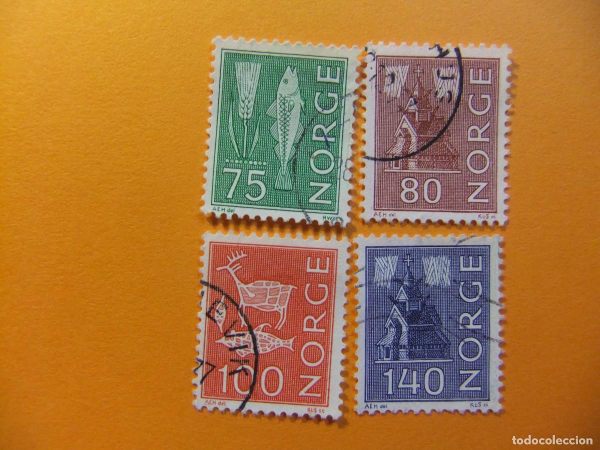 Sellos: L 47 NORUEGA NORGE 1972 - 1973 / SERIE CORRIENTE / YVERT 589 + 590 + 591 + 593 FU
