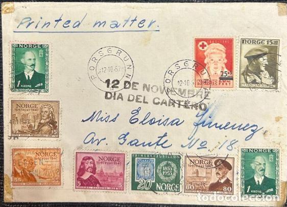Sellos: TS.)1957, NORWAY TO MEXICO CITY, COVER, WITH NINE STAMPS: TWO &rdquo;HAAKON&rdquo; ISSUES, ONE &rdquo;300TH ANNIVERSAR