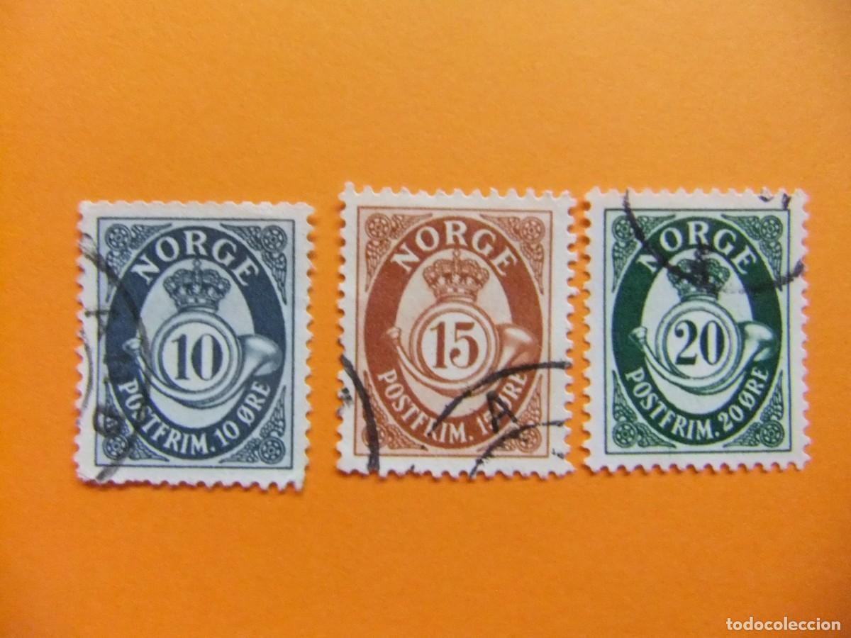 Sellos: L 47 NORUEGA NORGE 1950 1952 / SERIE CORRIENTE / YVERT 322 + 323A + 324A FU