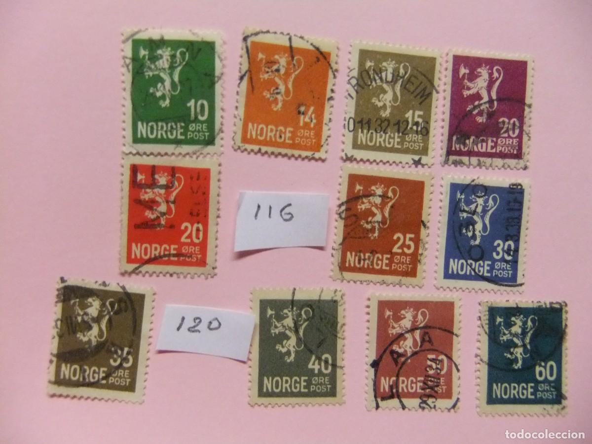Sellos: L 48 NORUEGA NORGE 1926 1929 / SERIE CORRIENTE / YVERT 112 / 123 FU falta 116+120