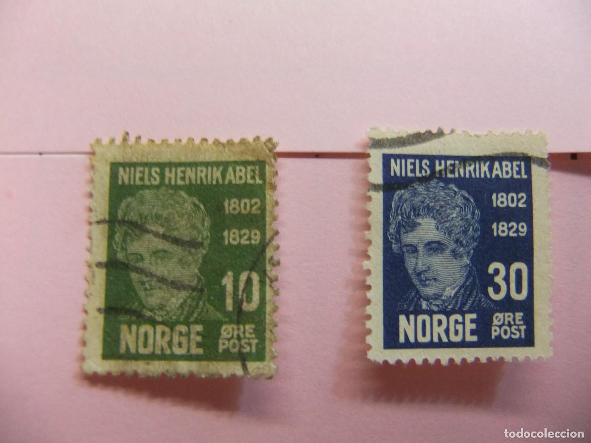Sellos: L 48 NORUEGA NORGE 1929 / NIELS HENRIK ABEL matematico / YVERT 141 + 144 FU