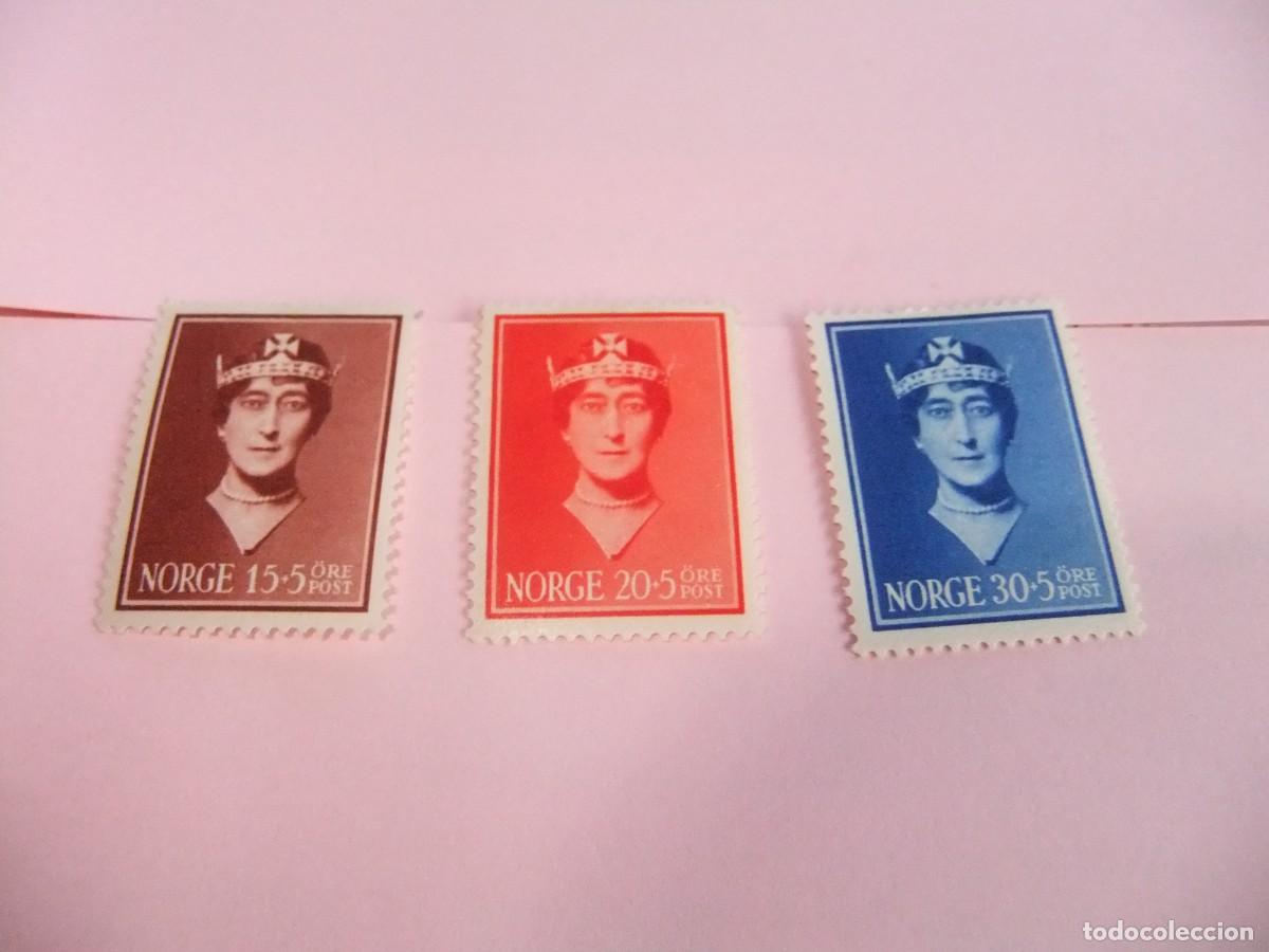 Sellos: L 48 NORUEGA NORGE 1939 / REINA MAUD 1869-1938 / YVERT 196 +197 + 198 MH