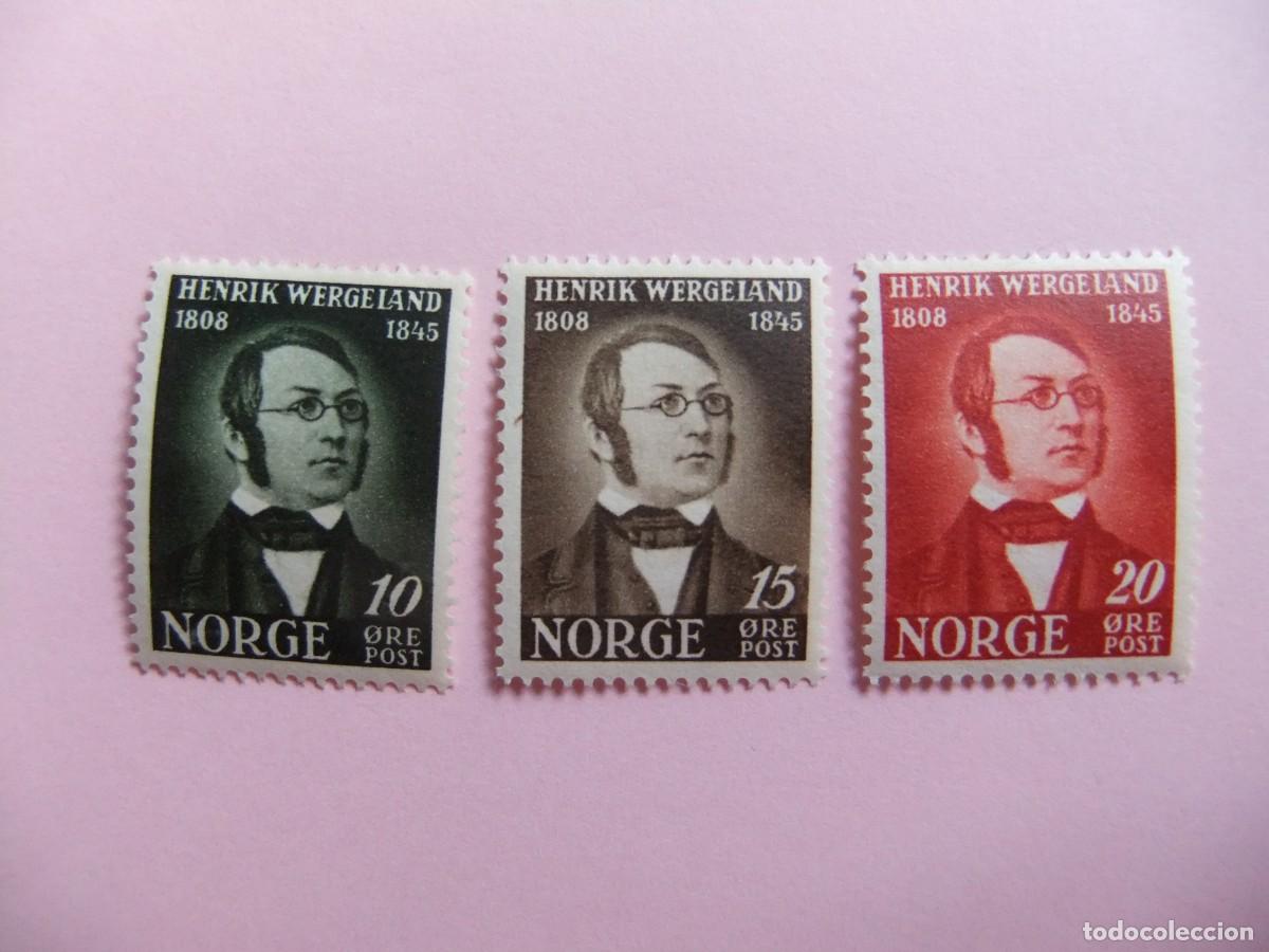 Sellos: L 48 NORUEGA NORGE 1944 / HENRIK WERGELAND poeta / YVERT 273 / 275 MH