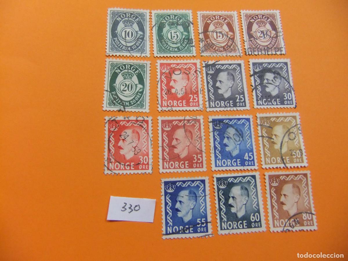 Sellos: L 47 NORUEGA NORGE 1950 1952 / REY HAAKON VII / YVERT 320 / 331 FU falta 330