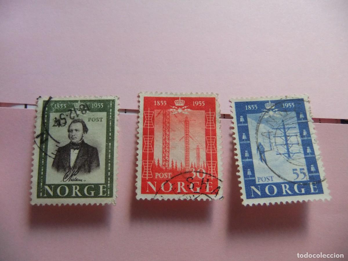 Sellos: L 48 NORUEGA NORGE 1954 / CENTEN. de la PRIMERA LINEA TELEGRAFICA / YVERT 352 / 354 FU