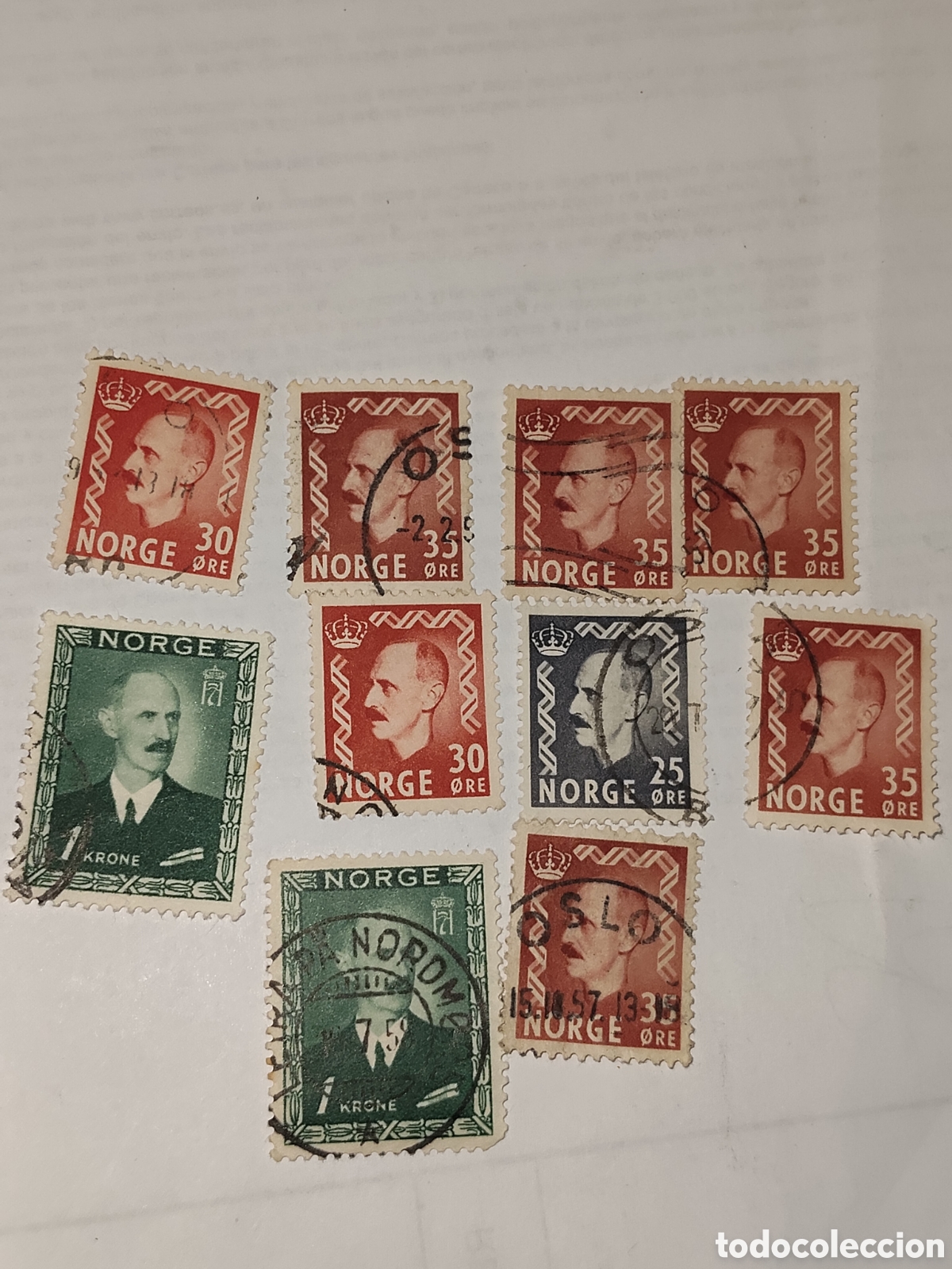 Sellos: 10 sellos de Noruega Rey Haakon Vll 1948-56