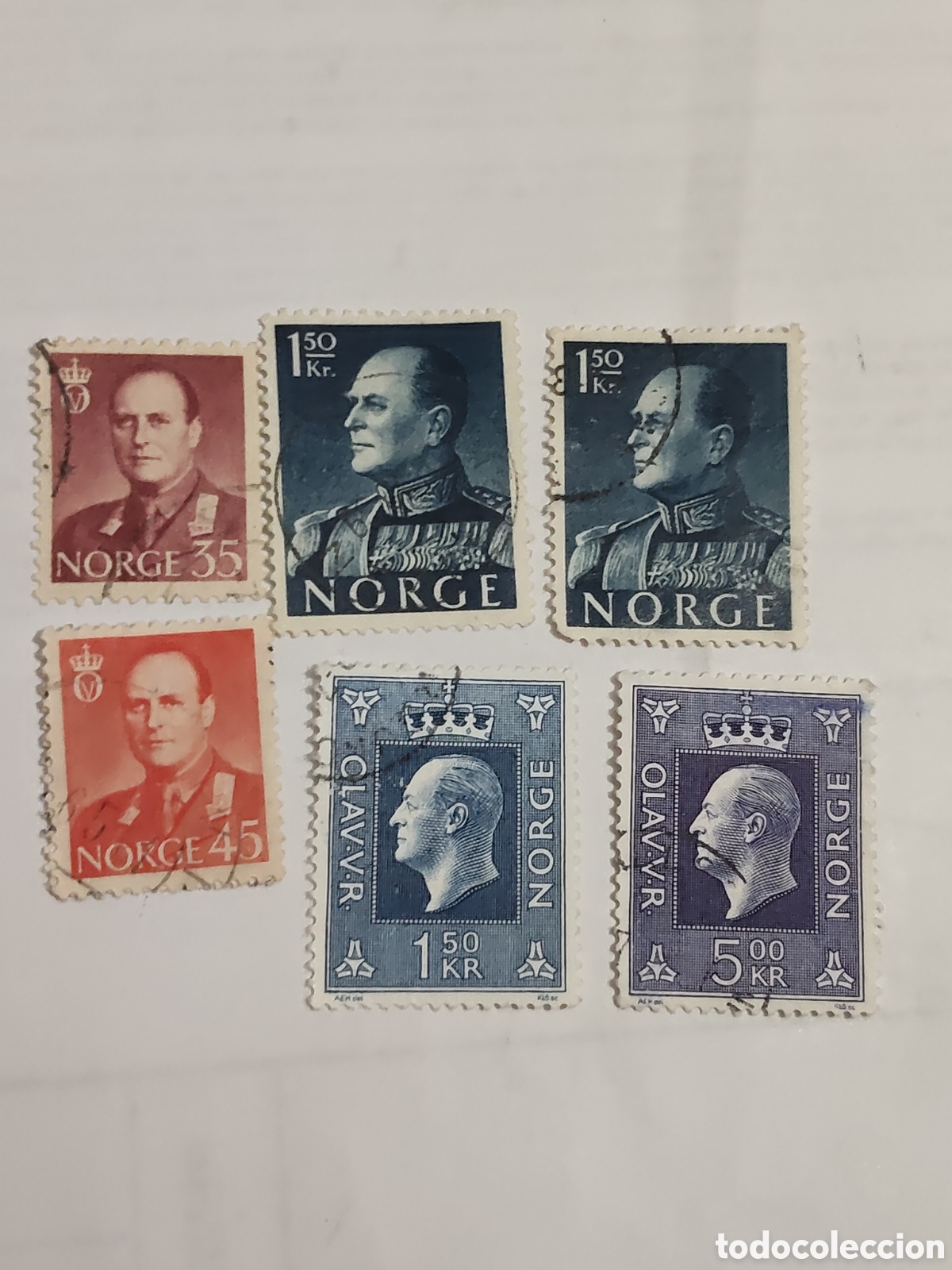 Sellos: 6 Sellos de Noruega Rey Olav V 1959-69