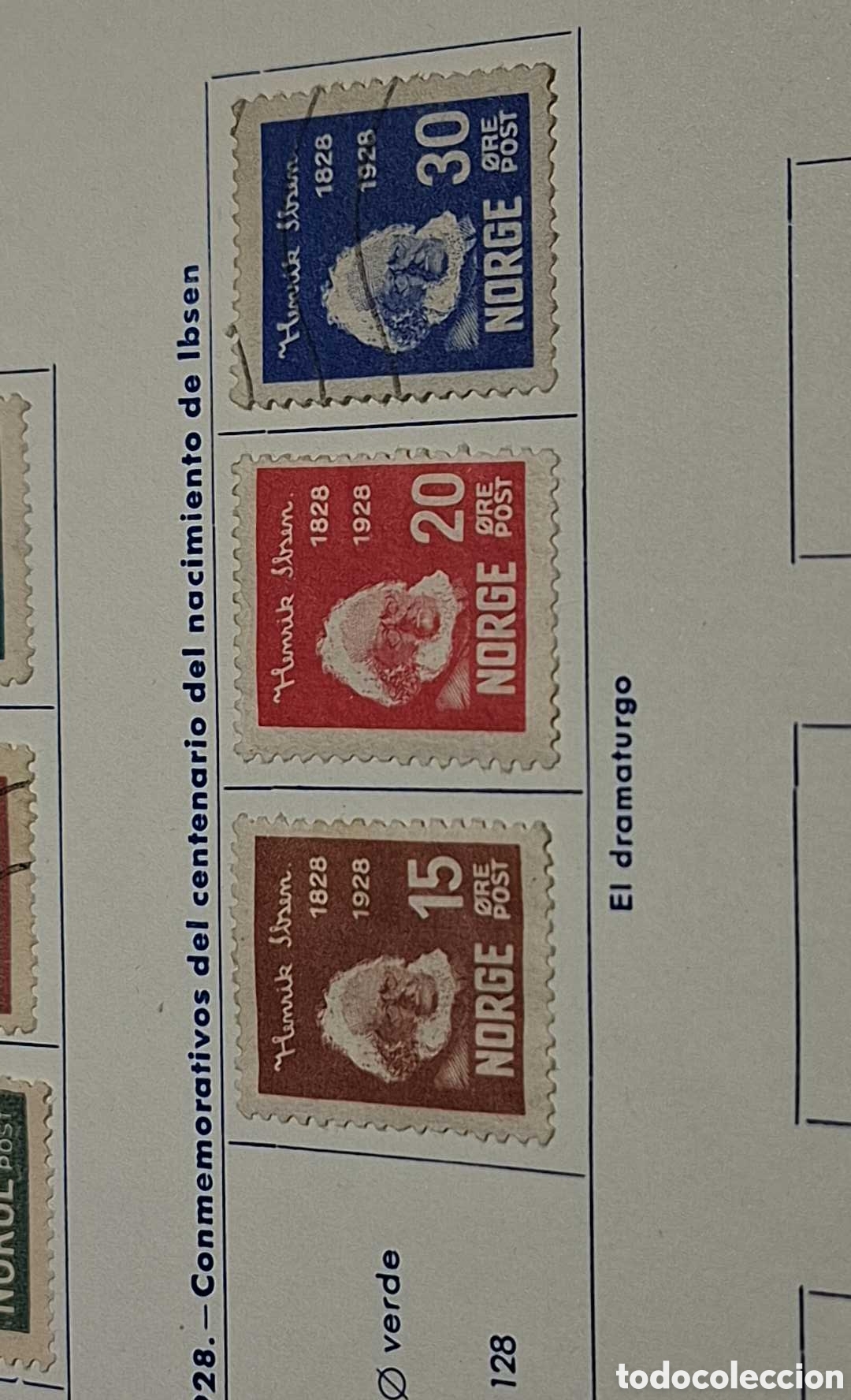 Sellos: 3 sellos de Noruega 1928 centenario nacimiento de Ibsen