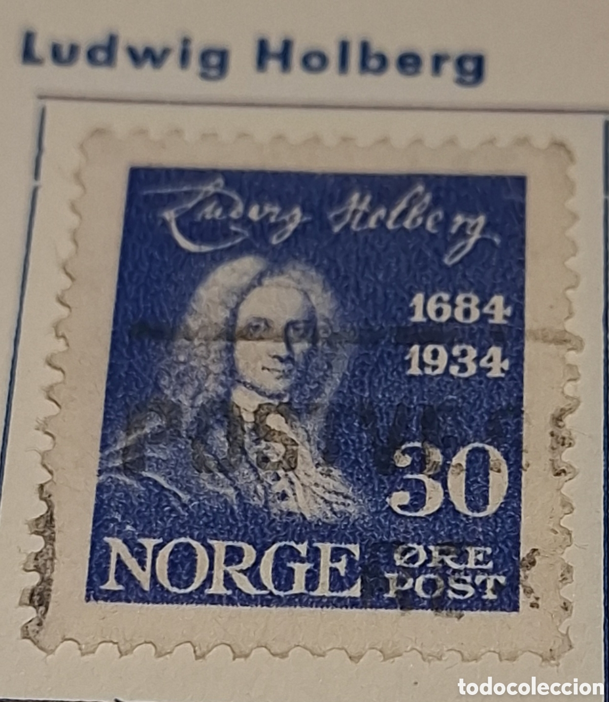 Sellos: Sello de Noruega 1934 30k azul ultramar usado
