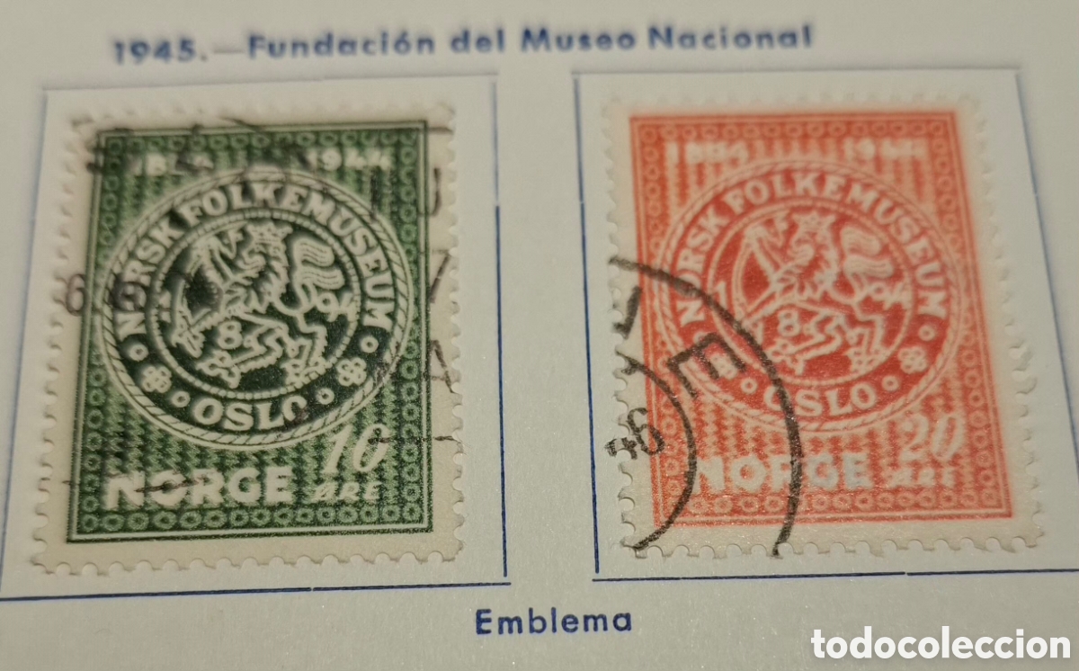 Sellos: Serie 2 Sellos de Noruega 1945 Fundaci&oacute;n del Museo Nacional