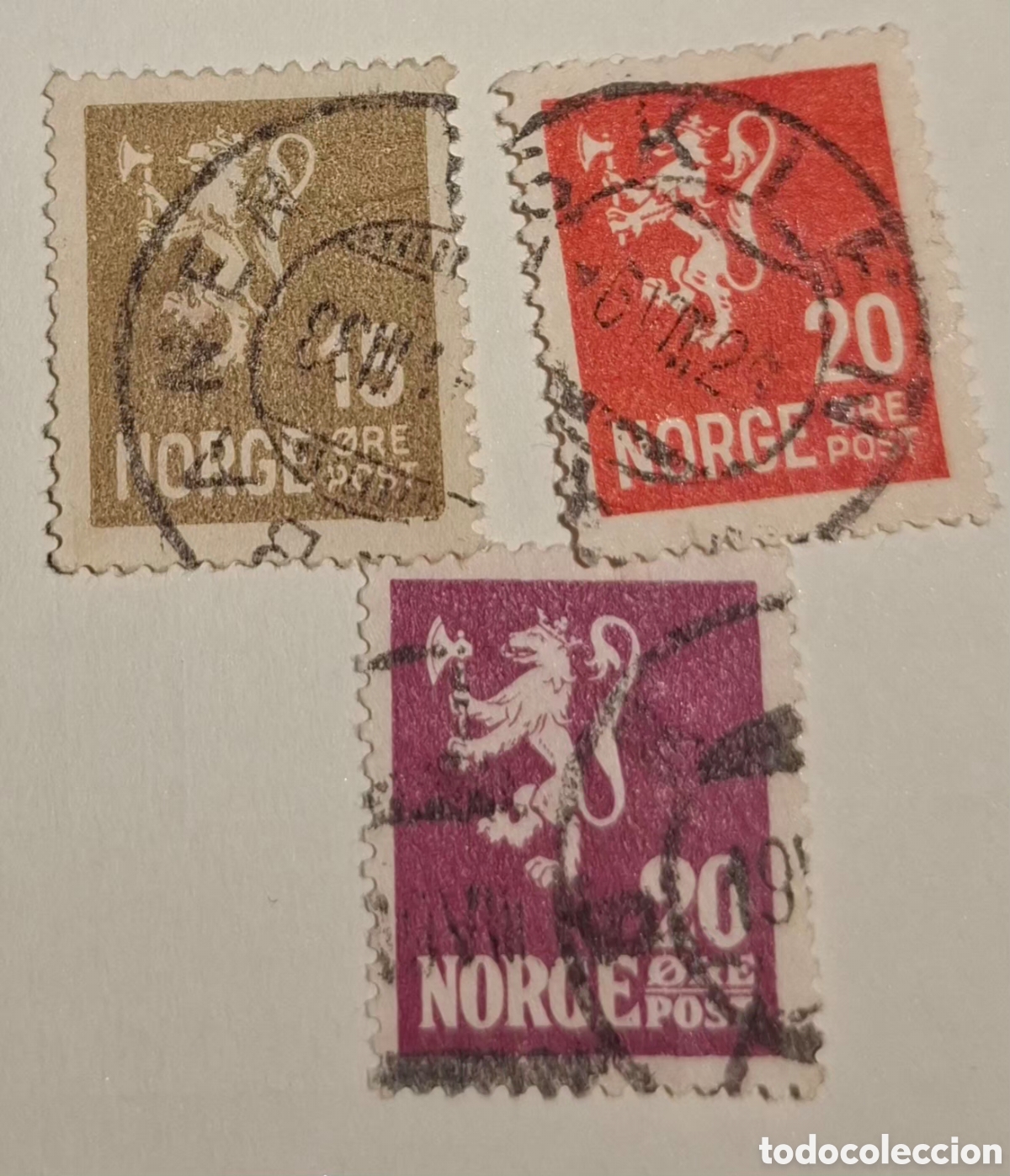 Sellos: 3 sellos Noruega 1927-1940 Le&oacute;n rampante 3 valores