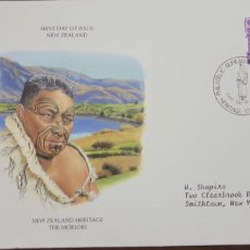 Sellos: P) 1989 NEW ZEALAND, HERITAGE THE MORIORI, THE PEOPLE, CIRCULATED TO NEW YORK, FDC, XF