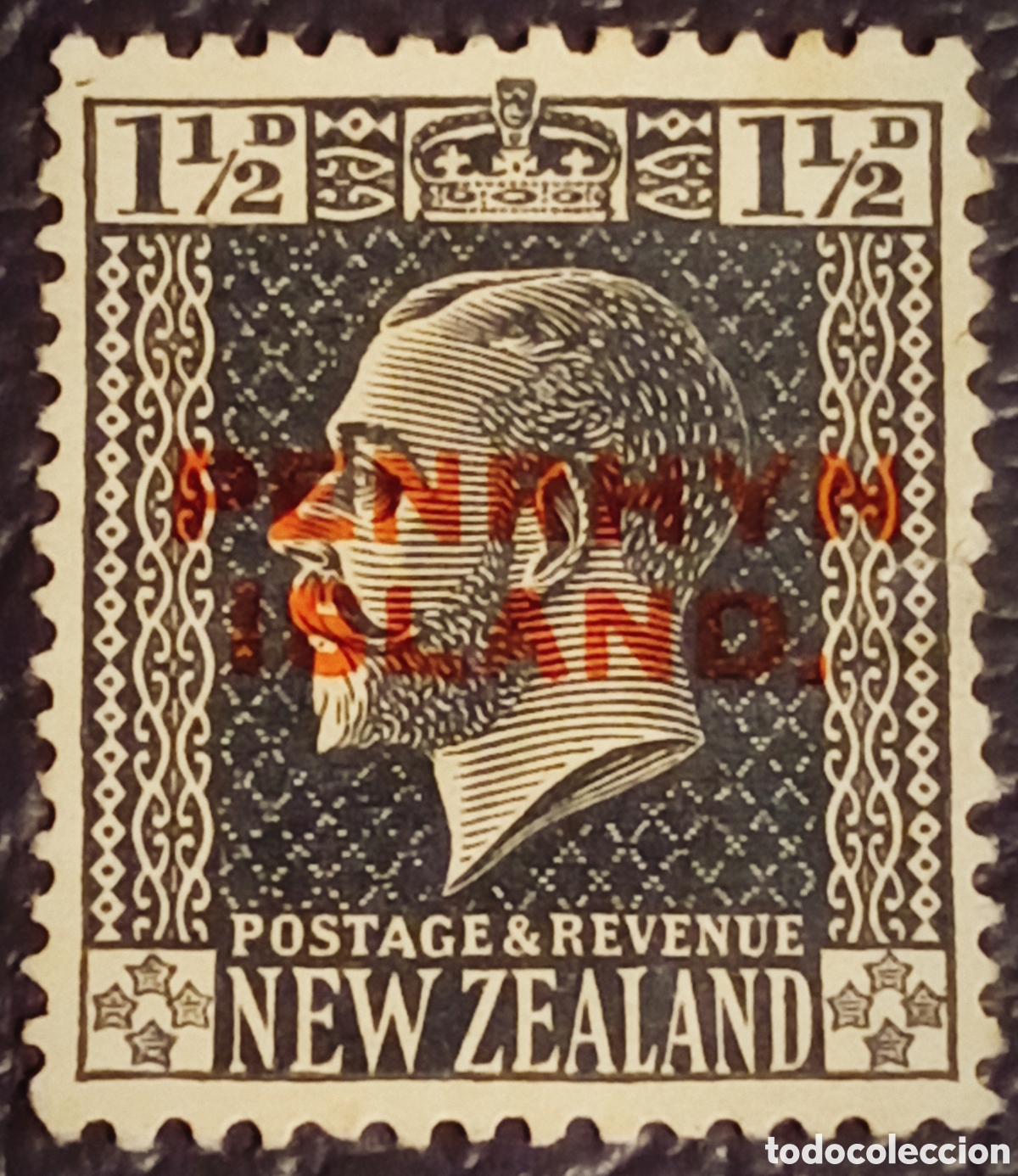 Sellos: Sello Nueva Zelanda 1&frac12;d Rey Jorge V - Sobreimpresi&oacute;n Penrhyn Island (1917) MH