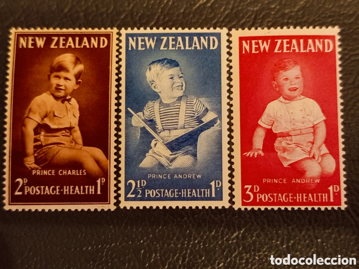 Sellos: Nueva Zelanda 1952/1963 Salud Infantil Pr&iacute;ncipe Carlos y Andr&eacute;s MNH (Cat. Stanley Gibbons SG 709 / 8