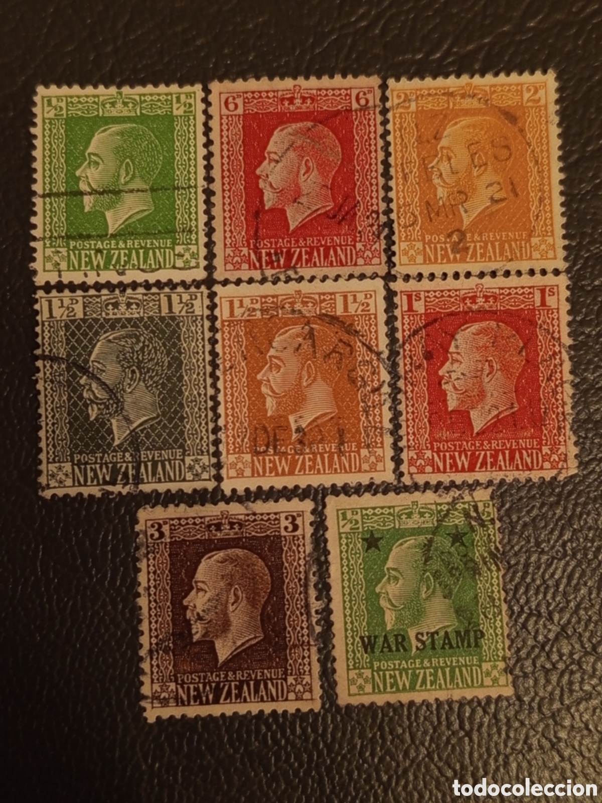 Sellos: Lote 8 Sellos Nueva Zelanda 1915 Rey Jorge V Usados + War Stamp