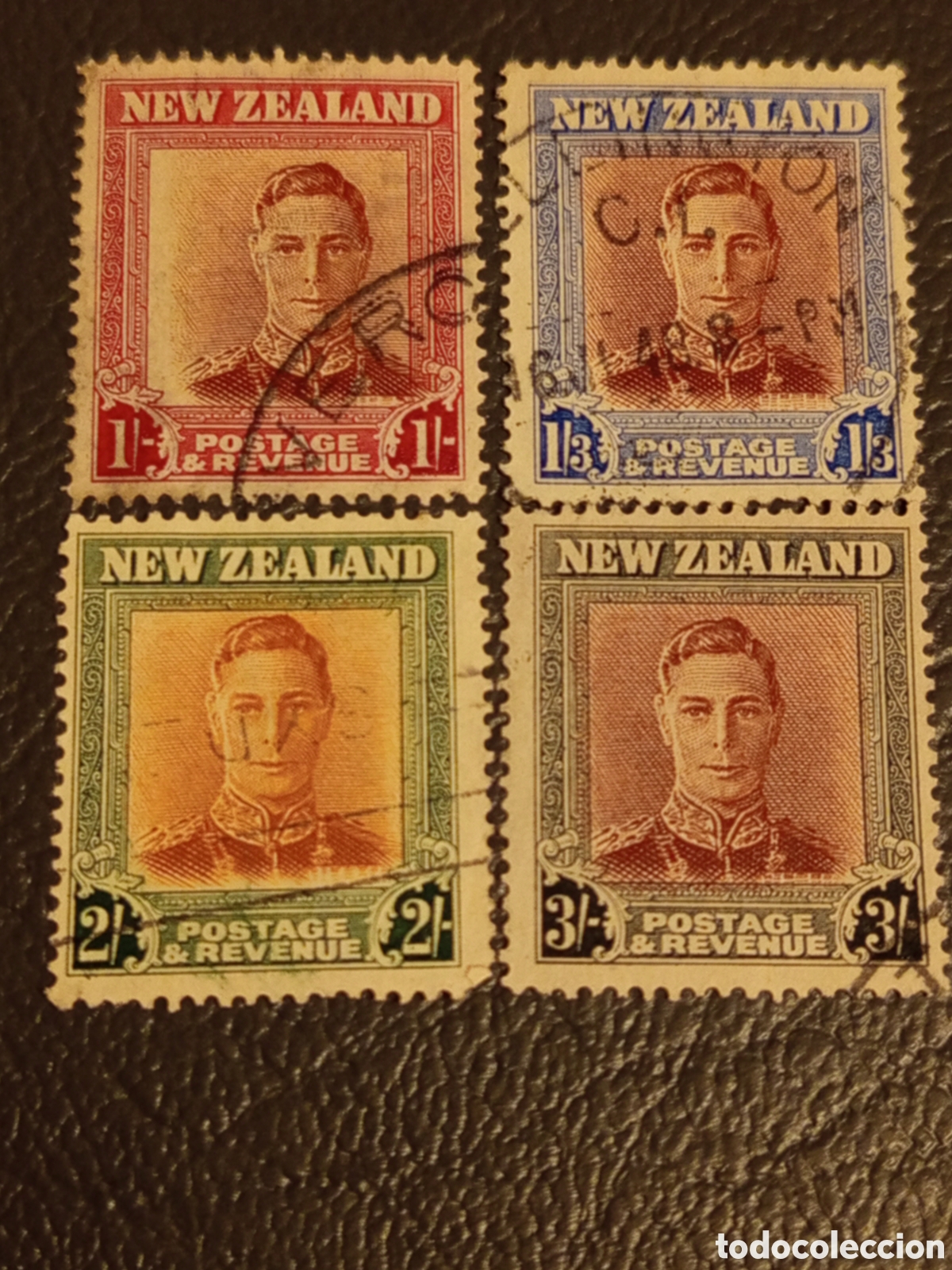 Sellos: Sellos Nueva Zelanda 1947 Jorge VI Chelines - Sello 1/- Retrato Descentrado