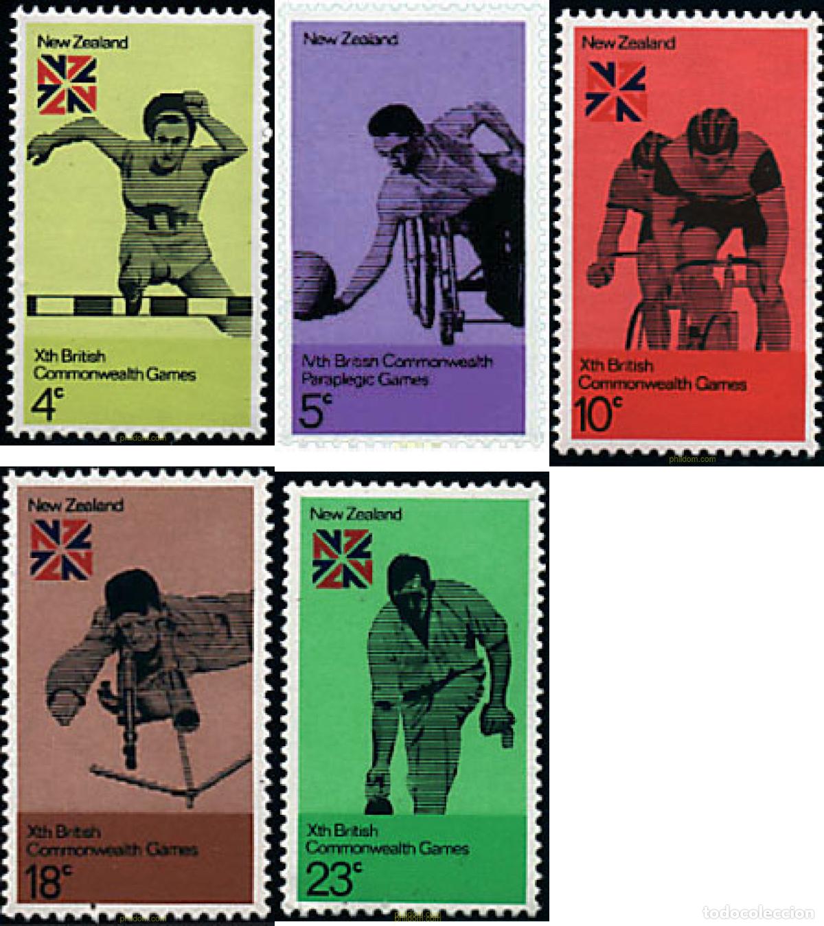 Sellos: 52509 MNH NUEVA ZELANDA 1974 10 JUEGOS DE LA COMMONWEALTH Y 4 JUEGOS PARA DISCAPACITADOS