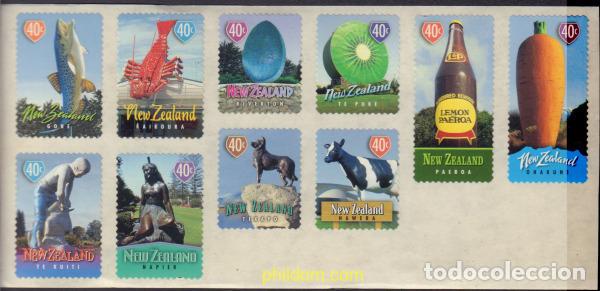 Sellos: 594260 MNH NUEVA ZELANDA 1998 ESCULTURAS. EMBLEMAS DE CIUDADES