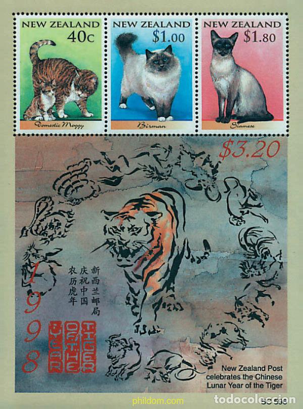 Sellos: 37934 MNH NUEVA ZELANDA 1998 A&Ntilde;O LUNAR CHINO - A&Ntilde;O DEL GATO