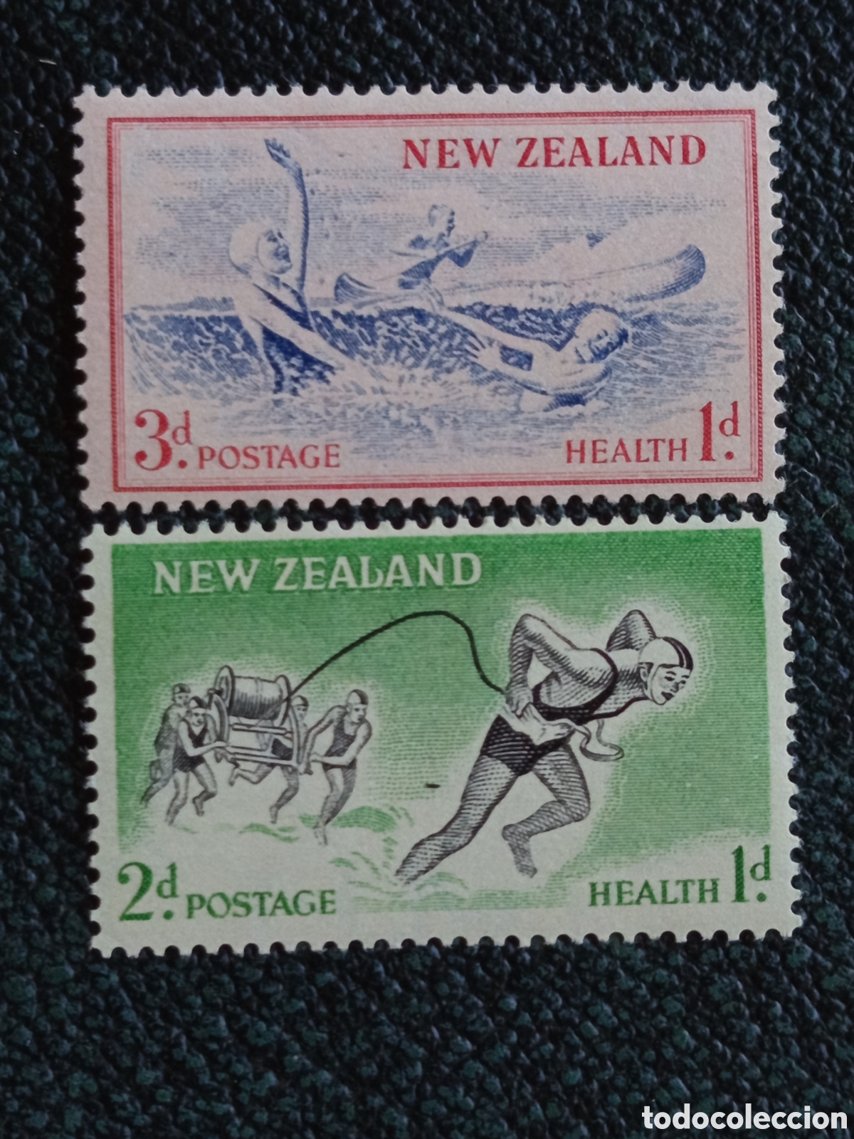 Sellos: Nueva Zelanda 1957 Serie Salud Salvamento Maritimo Pareja MNH