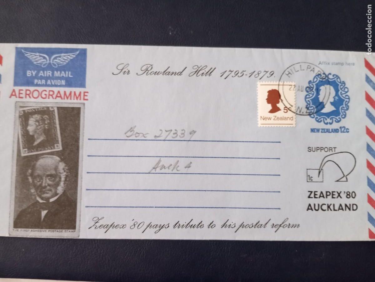 Sellos: AEROGRAMA, NUEVA ZELANDA SIR ROWLAND HILL , ISABEL II