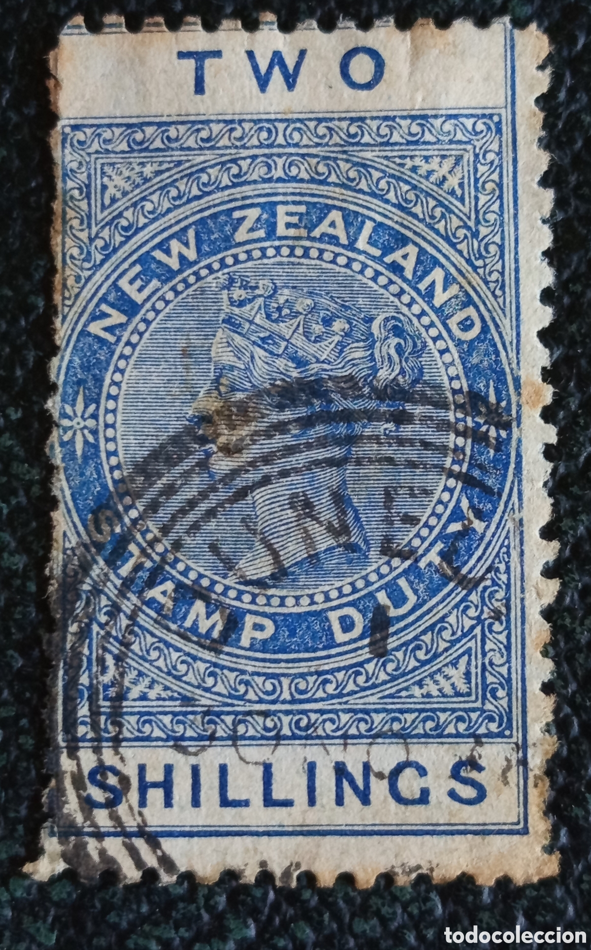 Sellos: Nueva Zelanda 1882 Sello de impuesto de timbre 2 chelines azul (Michel 24)