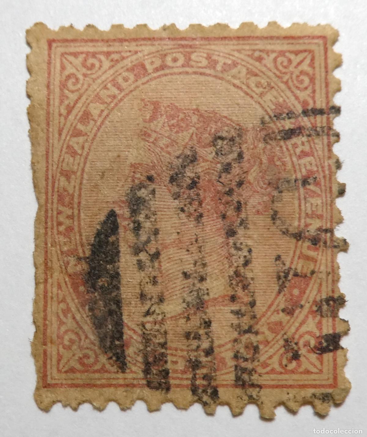 Sellos: Sello postal de NUEVA ZELANDA 1893, reina Victoria