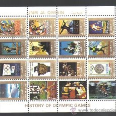 Sellos: HOJA BLOQUE 16 SELLOS - UMM AL QIWAIN - HISTORY OF OLYMPIC GAMES - CON MATASELLOS DE FAVOR.