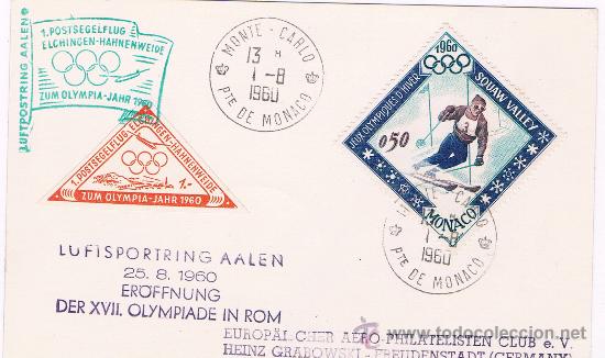 Sellos: 1960. Monaco a Alemania. Postal con sello Monaco y viñeta de la Olimpiada Roma - Foto 1 - 35684592