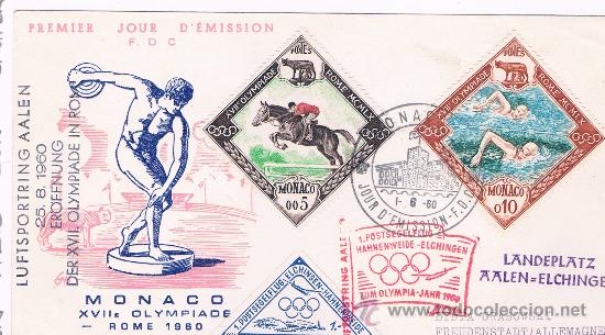 Sellos: 1960. Monaco a Alemania. Sobre con dos Sello de Monaco y viñeta Olimpiada - Foto 1 - 35684712