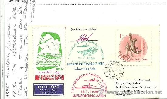 Sellos: 1960. Hungria a Alemania. sobre circulado con sello de la Olimpiada de Roma - Foto 1 - 35798467