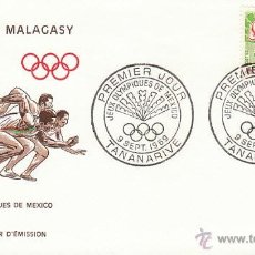 Sellos: MADAGASCAR, JUEGOS OLIMPICOS DE MEJICO, PRIMER DIA DE 9-9-1969. Lote 40183570