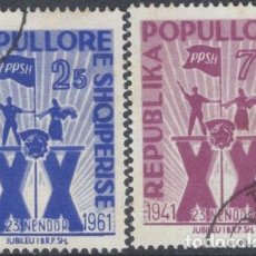 Sellos: ALBANIA 1961 IVERT 562/3 - 20º ANIVERSARIO DEL PARTIDO DE LOS TRABAJADORES