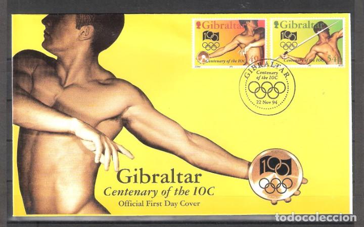 Sellos: GIBRALTAR 709/710 en SPD. Centenario del Comit&eacute; Ol&iacute;mpico Internacional - Foto 1