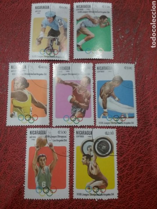 Sellos: Sellos Nicaragua mtdos/1983/juegos/olimpiadas/Los/Angeles/EE.UU/deporte/baloncesto/atletas/ginmastas