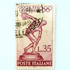 Sellos: SELLO POSTAL ITALIA 1960, 35 LIRA, LANZADOR DE DISCO DE MYRON, JUEGOS OLÍMPICOS DE VERANO 1960 ROMA. Lote 250232330