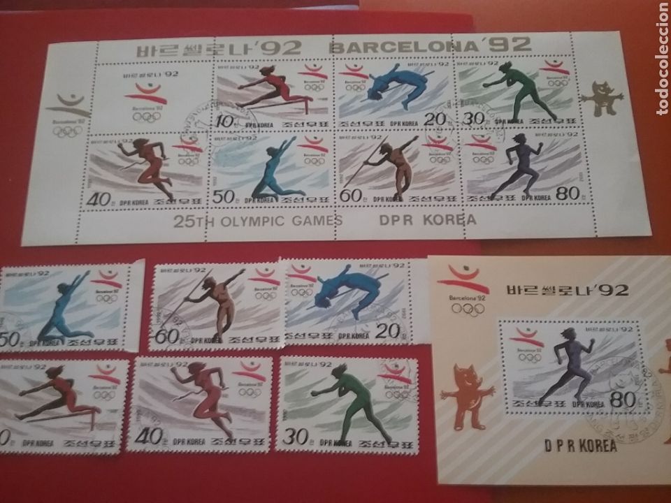 Timbres: Sello + HB Corea Norte mtda/1992. Motiv&oacute;: juegos olimpiadas Barcelona,92. Espa&ntilde;a. Femenino.