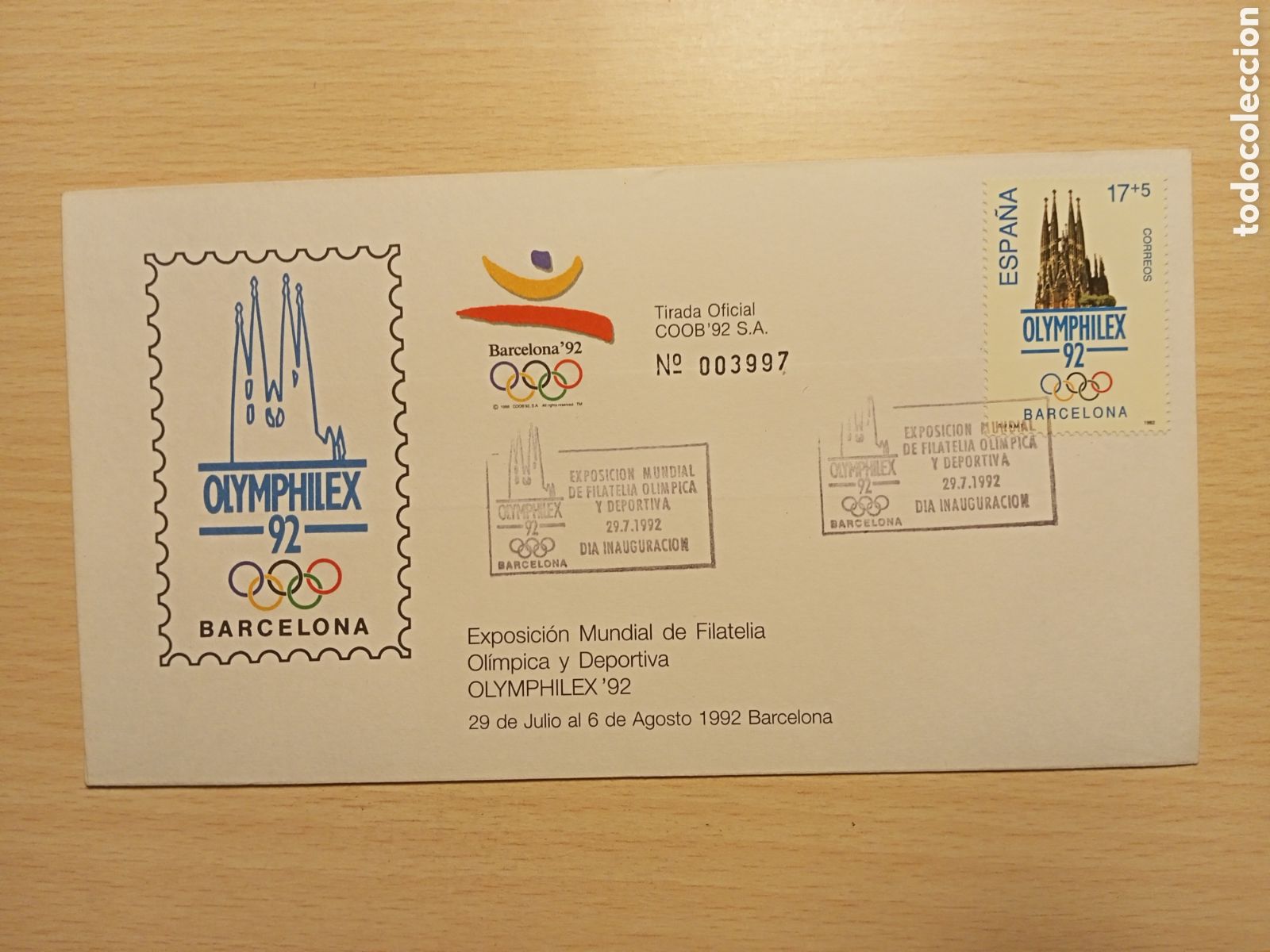Sellos: Sobre Olymphilex Barcelona 92 - Foto 1