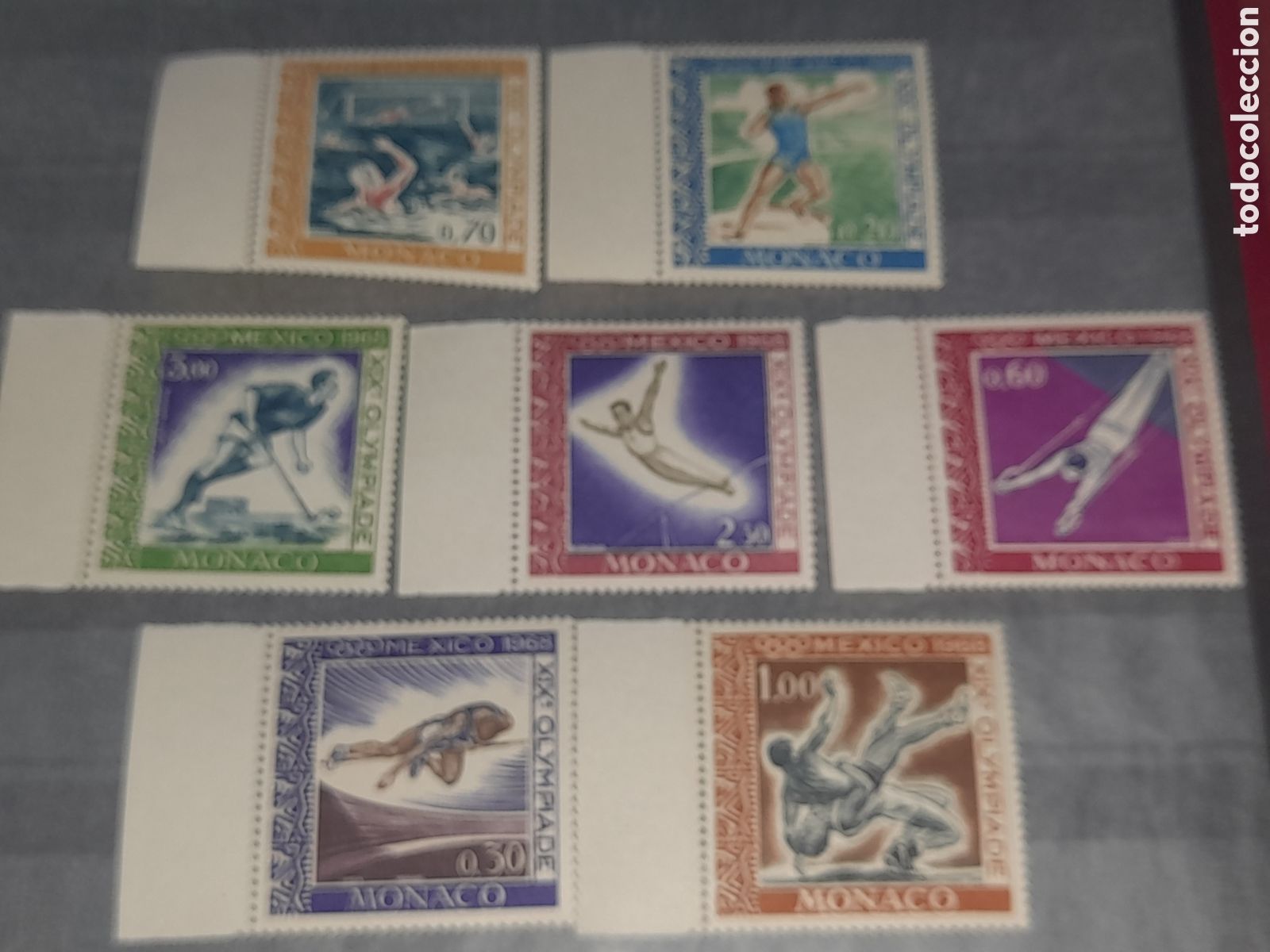 Sellos: Sello Monaco nuevo 1968. Juegos olimpiada M&eacute;xico,68. Deporte. Anillas. Salto. Judo. Martillo.